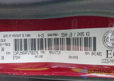 2015 Jeep Cherokee Sport from USA, damaged, VIN 1C4PJMAS4FW736576